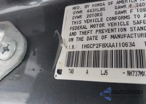 2010 Honda Accord 2.4 Ex-L из США, поврежденный, VIN 1HGCP2F8XAA110634